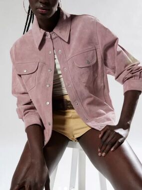silence + noise Dusty Pink Suede Jean Jacket